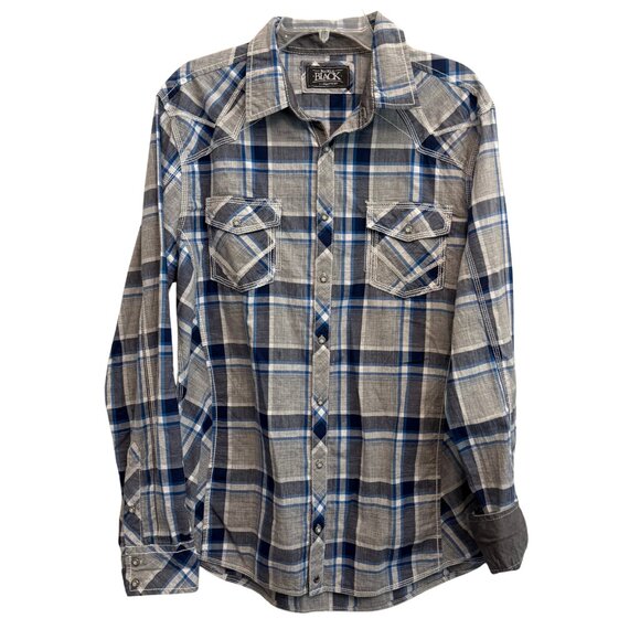 Buckle Black Men's New Light Plaid Grey Button Down Shirt - Size Large - Picture 4 of 13